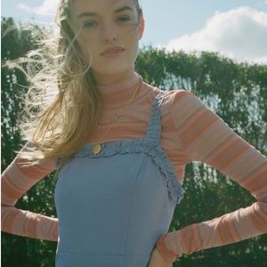 UO Remy Linen Ruffle Square Neck Midi Dress